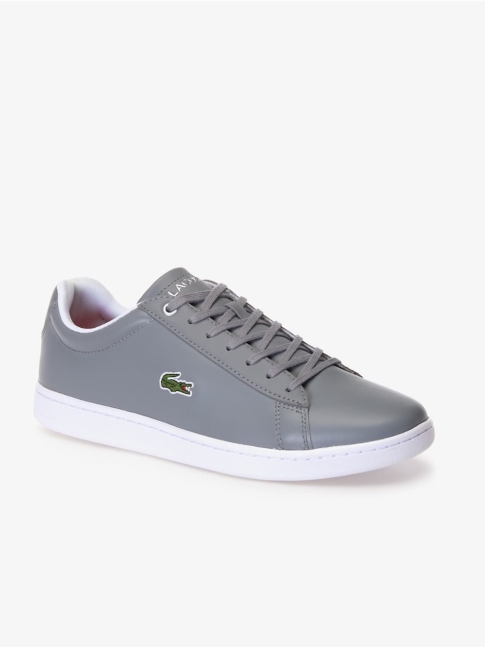 Lacoste Gray Low-Top Leather Sneaker with Green Crocodile